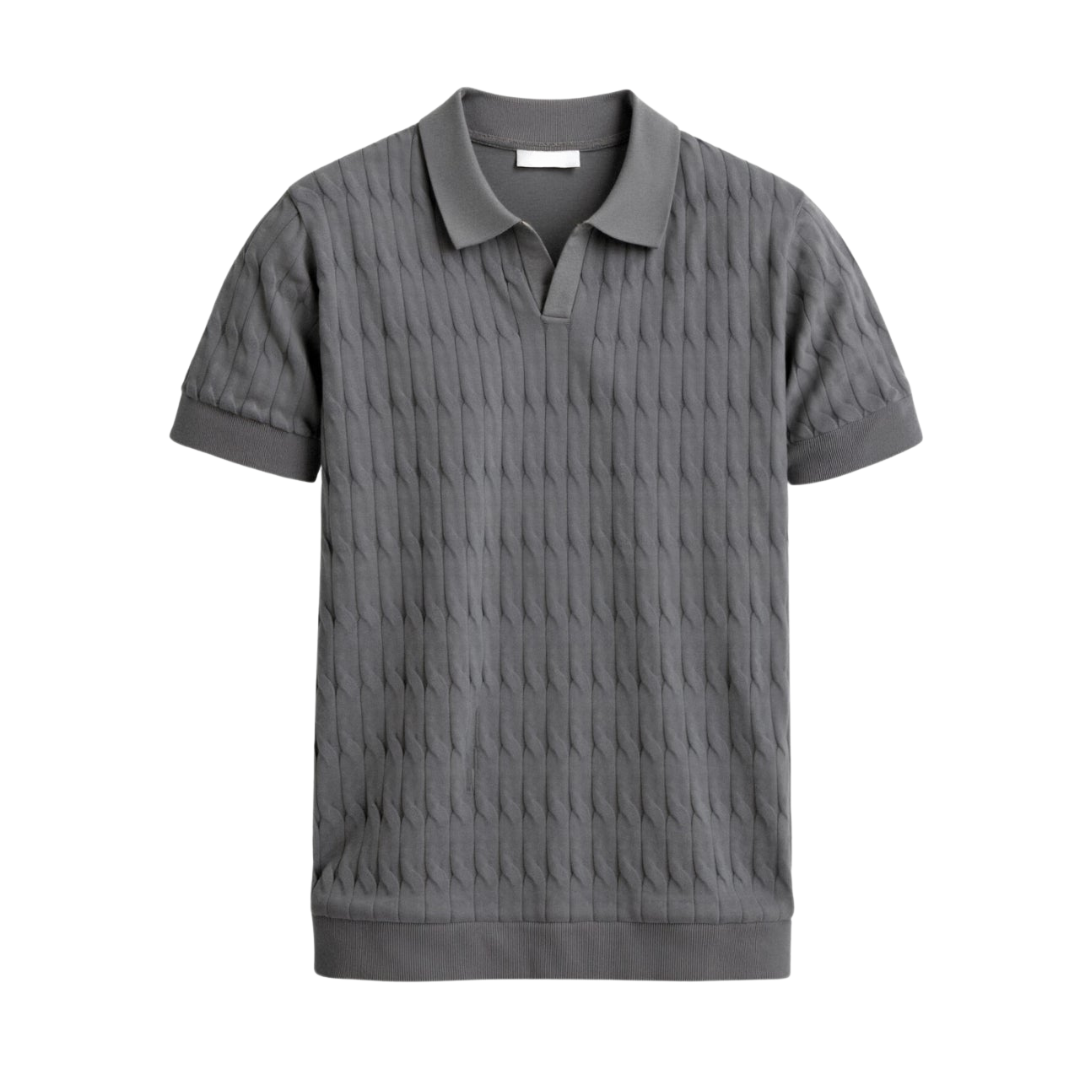 NOBA Premium V-Neck Cable Knit Polo